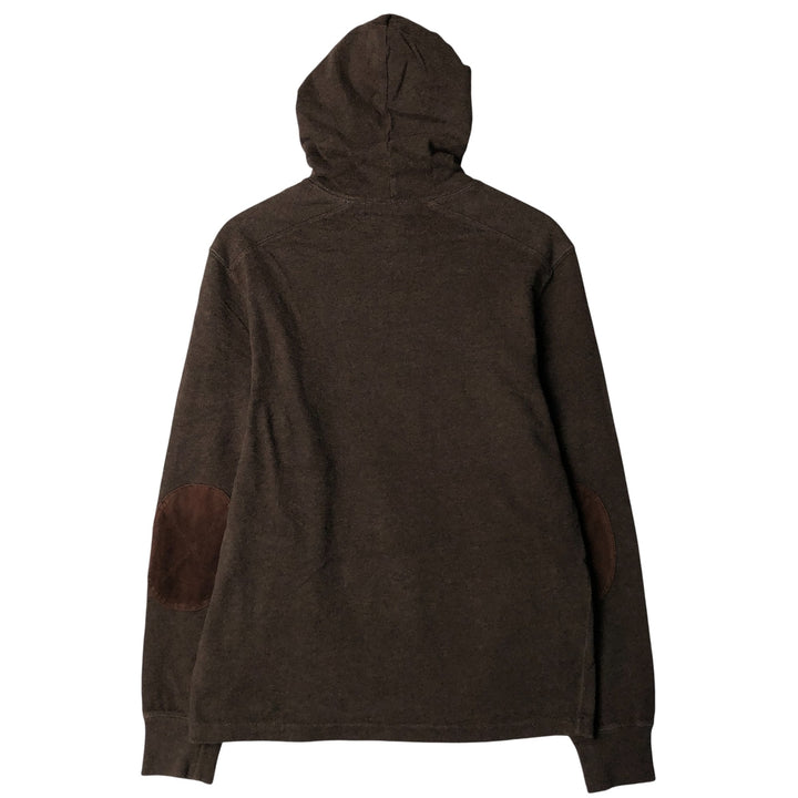 Ralph Lauren POLO by Ralph Lauren Hooded Elbow Patch Long Sleeve T-Shirt, Men's Size Medium cotton brown type Vintage Second Hand