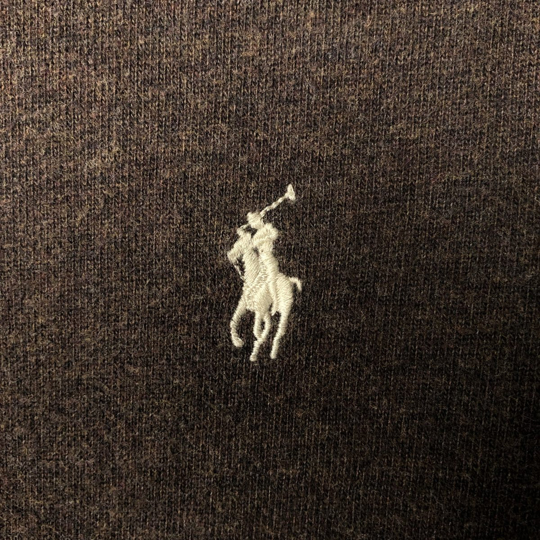 Ralph Lauren POLO by Ralph Lauren Hooded Elbow Patch Long Sleeve T-Shirt, Men's Size Medium cotton brown type Vintage Second Hand