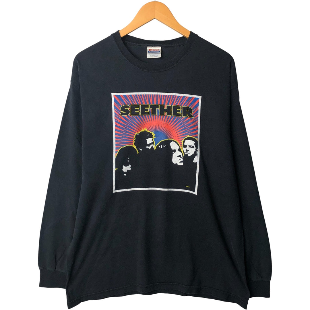 Hanes SEETHER Long Sleeve Band T-Shirt, Men's Size L cotton black type Vintage Second Hand
