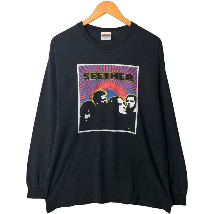 Hanes SEETHER Long Sleeve Band T-Shirt, Men's Size L cotton black type Vintage Second Hand