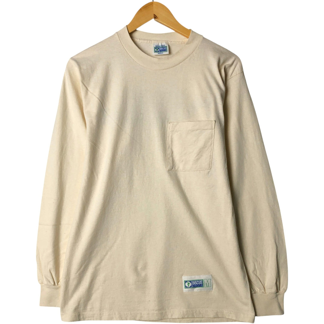 90'S Discus Athletic back print long sleeve T-shirt, Made in USA, Men's size M, Vintage cotton unbleached Vintage Second Hand