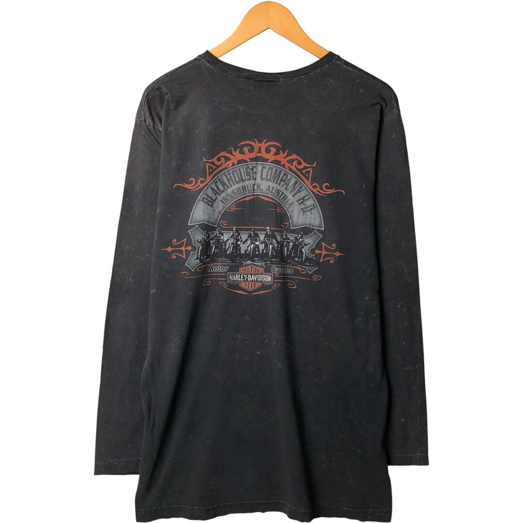 2000'S Harley-Davidson Eagle Pattern Motorcycle Large Print Long Sleeve T-Shirt, Made in USA, Men's Size L cotton Charcoal Vintage Second Hand