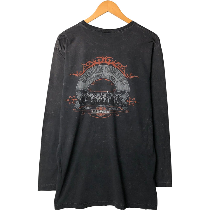 2000'S Harley-Davidson Eagle Pattern Motorcycle Large Print Long Sleeve T-Shirt, Made in USA, Men's Size L cotton Charcoal Vintage Second Hand
