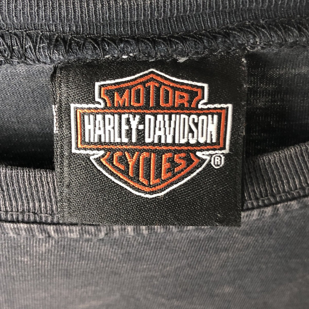 2000'S Harley-Davidson Eagle Pattern Motorcycle Large Print Long Sleeve T-Shirt, Made in USA, Men's Size L cotton Charcoal Vintage Second Hand