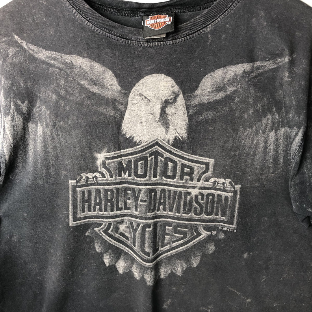 2000'S Harley-Davidson Eagle Pattern Motorcycle Large Print Long Sleeve T-Shirt, Made in USA, Men's Size L cotton Charcoal Vintage Second Hand