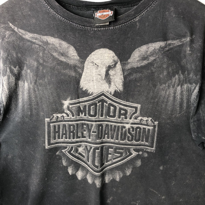 2000'S Harley-Davidson Eagle Pattern Motorcycle Large Print Long Sleeve T-Shirt, Made in USA, Men's Size L cotton Charcoal Vintage Second Hand
