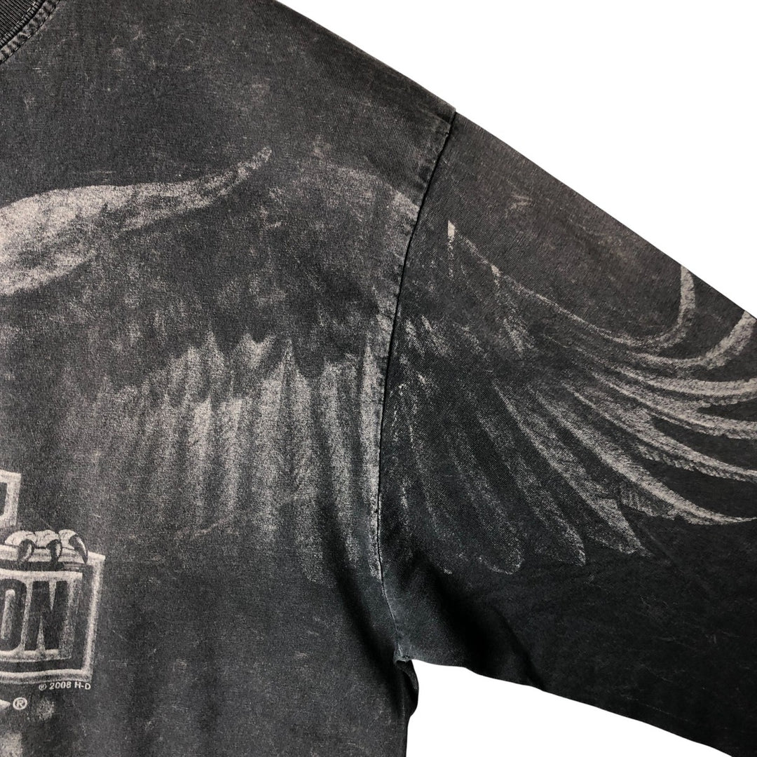 2000'S Harley-Davidson Eagle Pattern Motorcycle Large Print Long Sleeve T-Shirt, Made in USA, Men's Size L cotton Charcoal Vintage Second Hand