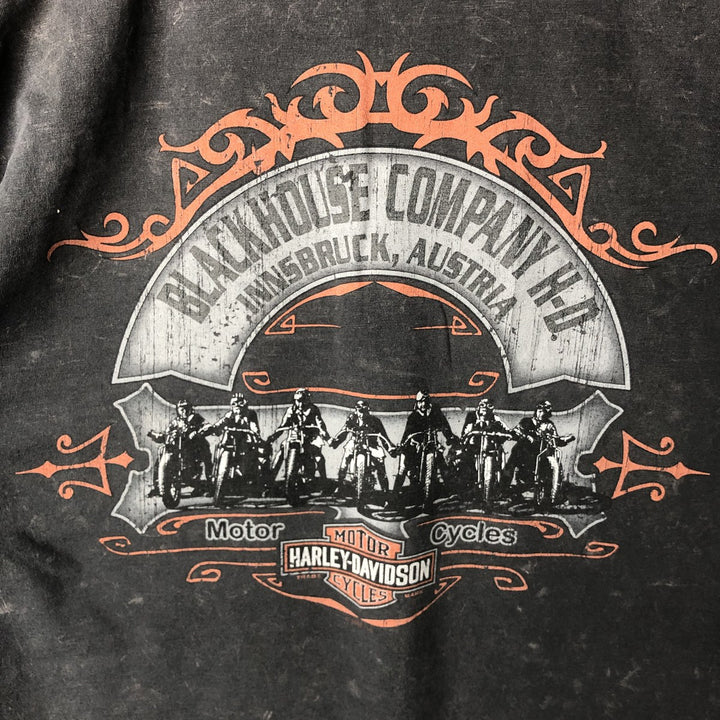 2000'S Harley-Davidson Eagle Pattern Motorcycle Large Print Long Sleeve T-Shirt, Made in USA, Men's Size L cotton Charcoal Vintage Second Hand