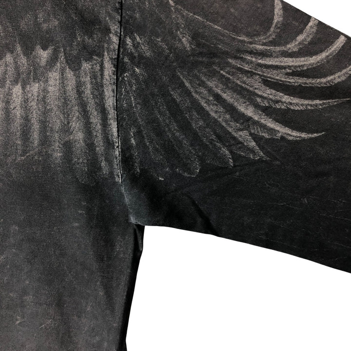 2000'S Harley-Davidson Eagle Pattern Motorcycle Large Print Long Sleeve T-Shirt, Made in USA, Men's Size L cotton Charcoal Vintage Second Hand