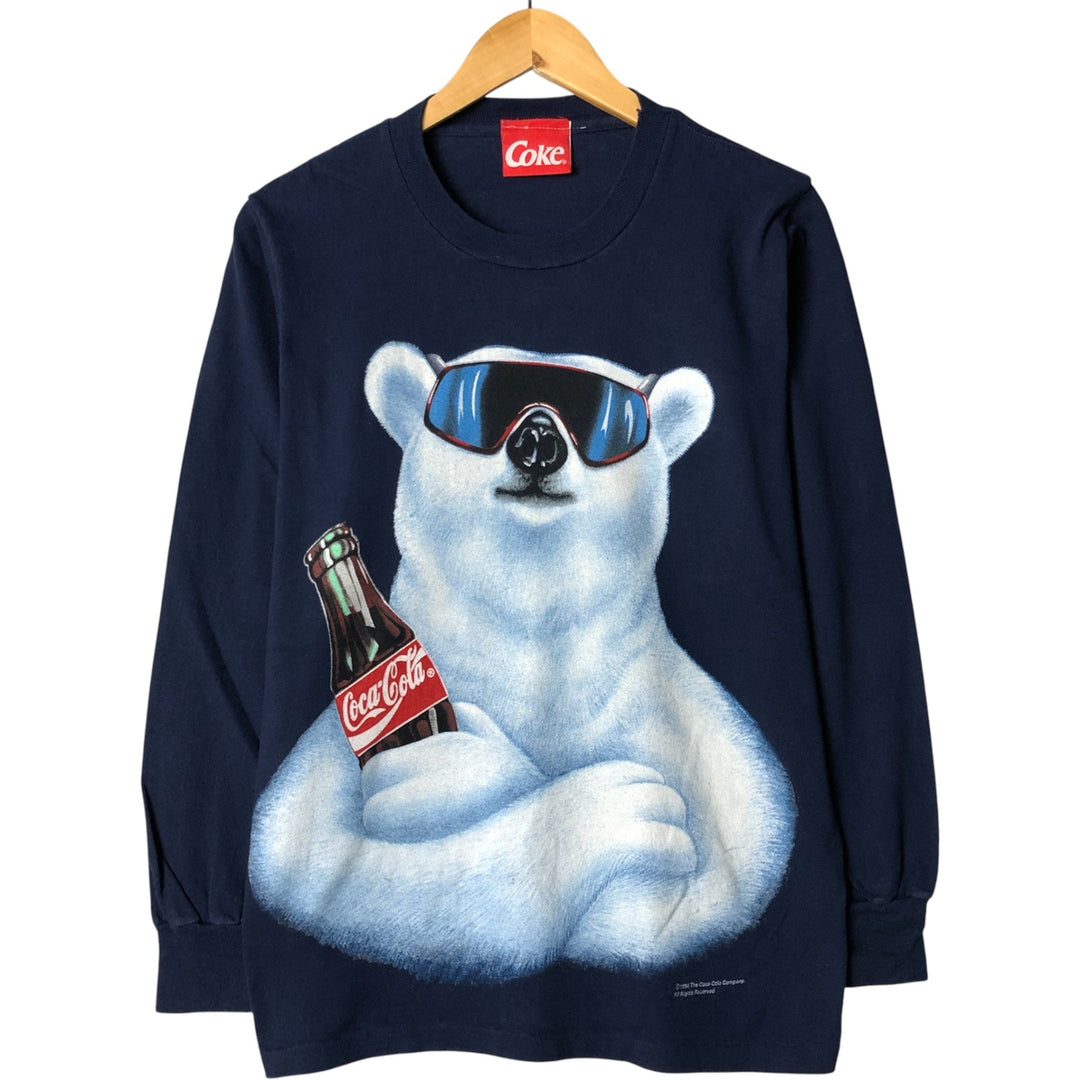 90'S COKE COCA-COLA Long Sleeve T-Shirt, Made in USA, Men's Size Medium, Vintage cotton navy blue type Vintage Second Hand