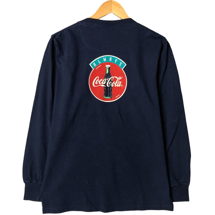 90'S COKE COCA-COLA Long Sleeve T-Shirt, Made in USA, Men's Size Medium, Vintage cotton navy blue type Vintage Second Hand