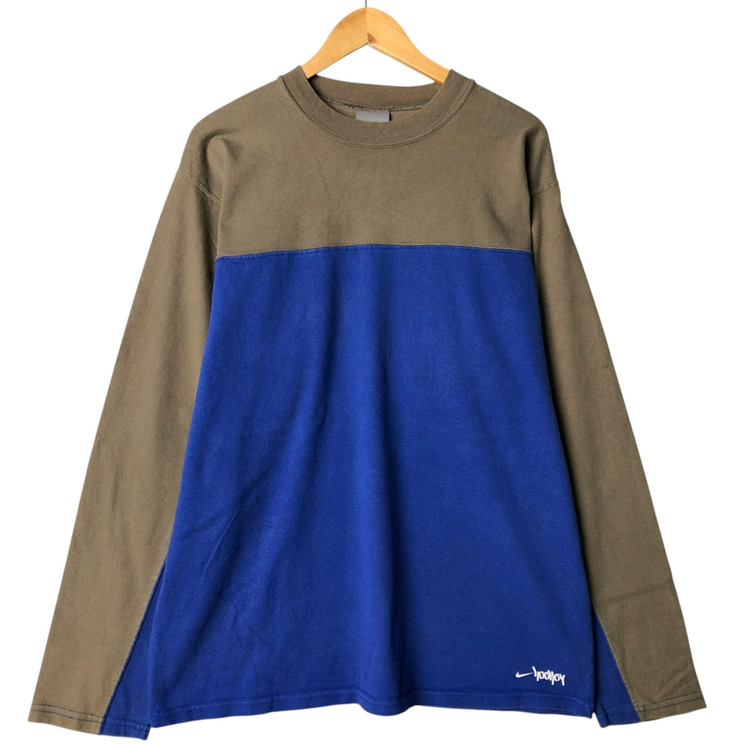 2000'S Nike Two-Tone Long Sleeve T-Shirt, Made in Canada, Men's XL cotton Khaki type brown Vintage Second Hand