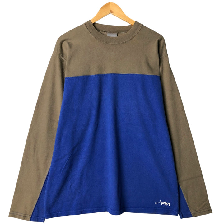 2000'S Nike Two-Tone Long Sleeve T-Shirt, Made in Canada, Men's XL cotton Khaki type brown Vintage Second Hand