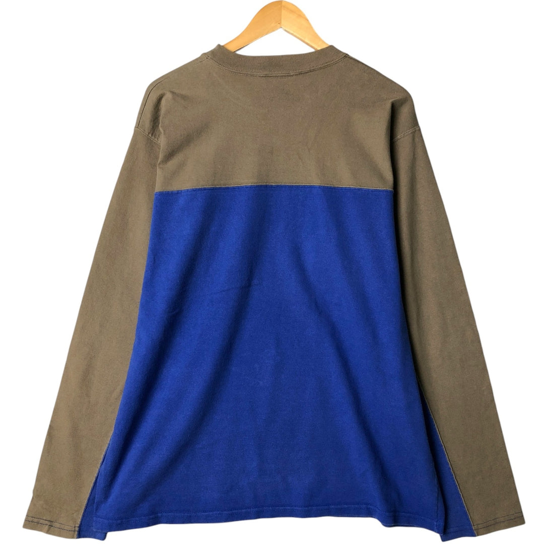 2000'S Nike Two-Tone Long Sleeve T-Shirt, Made in Canada, Men's XL cotton Khaki type brown Vintage Second Hand