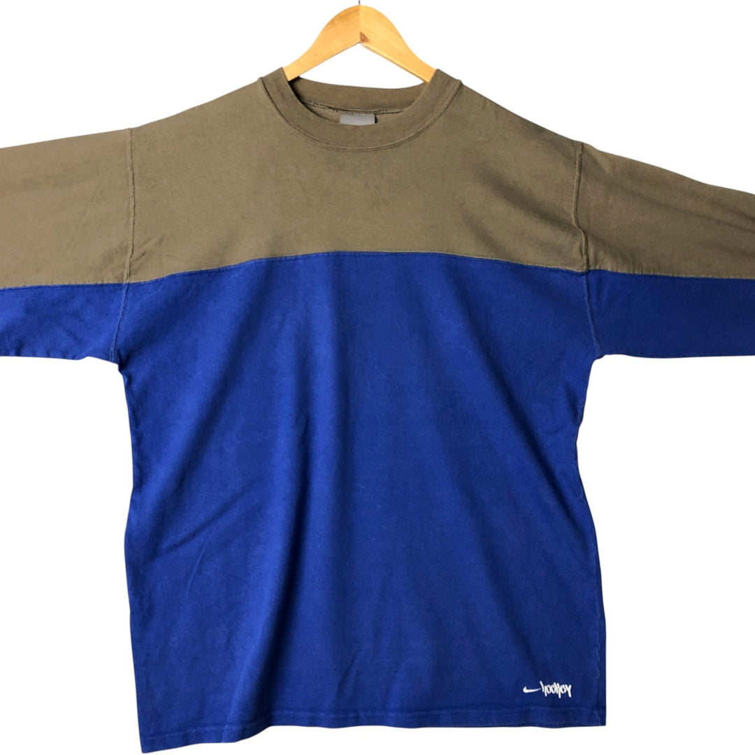 2000'S Nike Two-Tone Long Sleeve T-Shirt, Made in Canada, Men's XL cotton Khaki type brown Vintage Second Hand