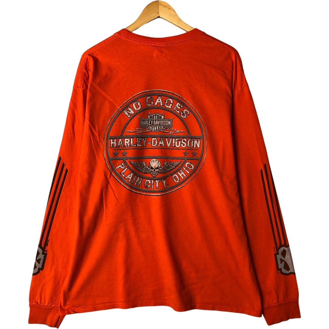 Harley-Davidson Motorcycle Skull Pattern Long Sleeve T-Shirt, Men's Size XL cotton orange type Vintage Second Hand