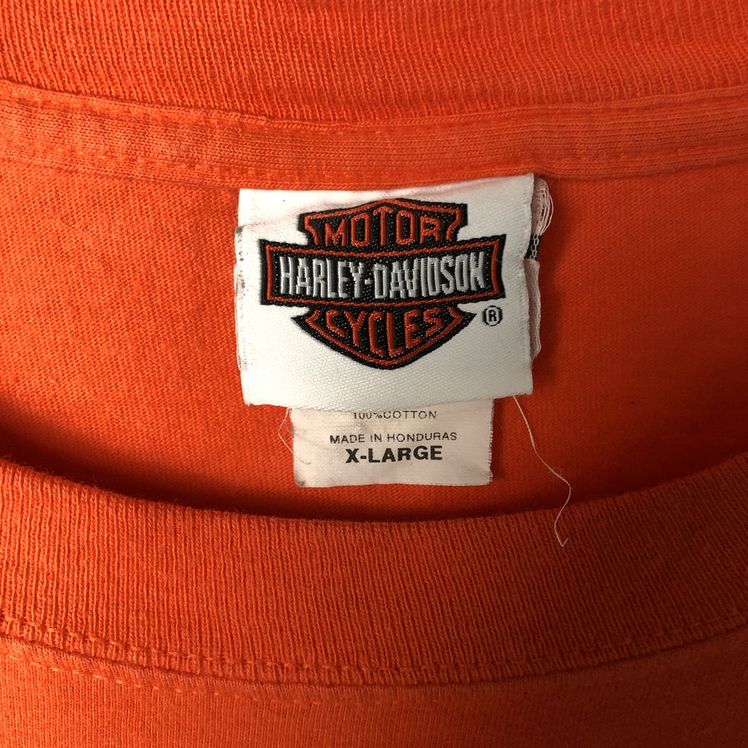 Harley-Davidson Motorcycle Skull Pattern Long Sleeve T-Shirt, Men's Size XL cotton orange type Vintage Second Hand