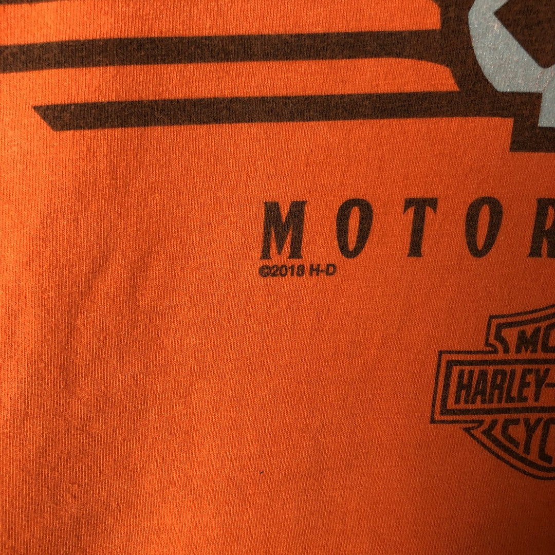 Harley-Davidson Motorcycle Skull Pattern Long Sleeve T-Shirt, Men's Size XL cotton orange type Vintage Second Hand