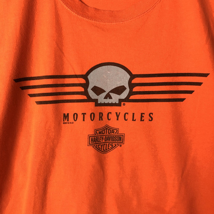 Harley-Davidson Motorcycle Skull Pattern Long Sleeve T-Shirt, Men's Size XL cotton orange type Vintage Second Hand
