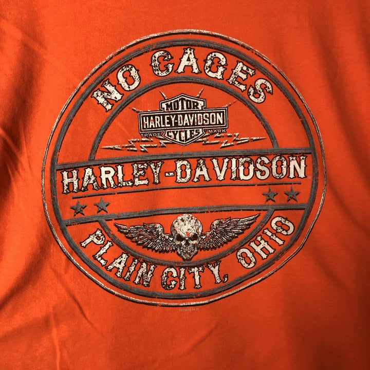 Harley-Davidson Motorcycle Skull Pattern Long Sleeve T-Shirt, Men's Size XL cotton orange type Vintage Second Hand