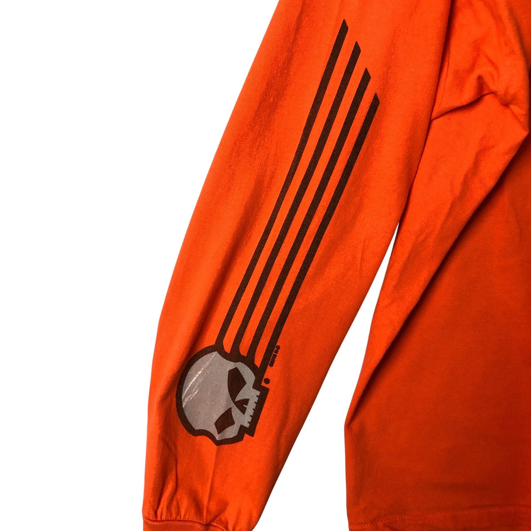 Harley-Davidson Motorcycle Skull Pattern Long Sleeve T-Shirt, Men's Size XL cotton orange type Vintage Second Hand