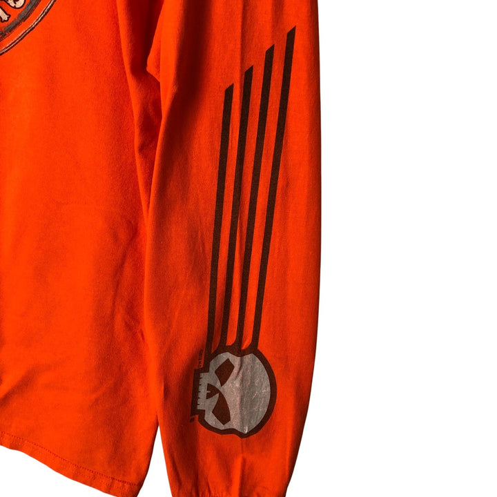 Harley-Davidson Motorcycle Skull Pattern Long Sleeve T-Shirt, Men's Size XL cotton orange type Vintage Second Hand