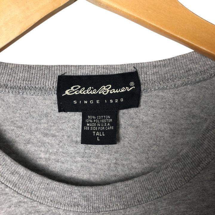 Eddie Bauer Long Sleeve T-Shirt Made in USA Men's L Size cotton gray type Vintage Second Hand