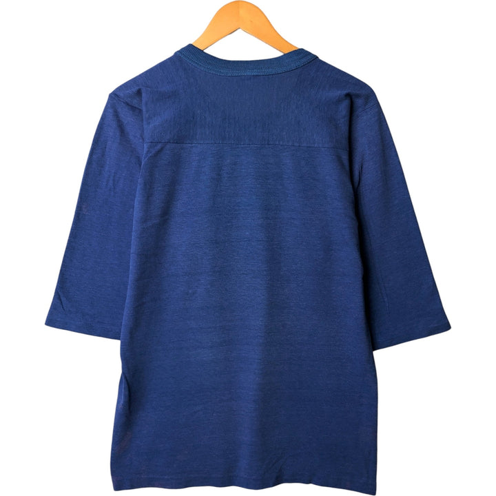 V-neck college football half-sleeve T-shirt, men's size M cotton blue type Vintage Second Hand