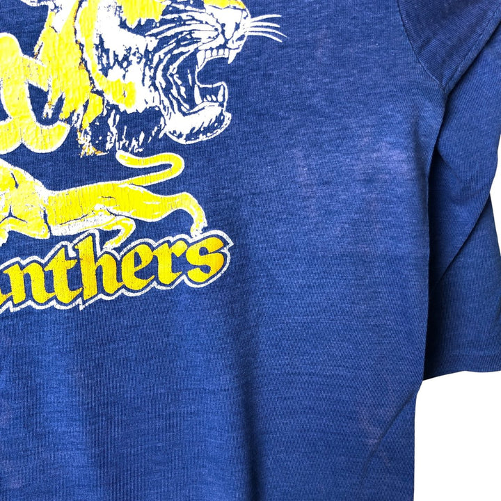V-neck college football half-sleeve T-shirt, men's size M cotton blue type Vintage Second Hand
