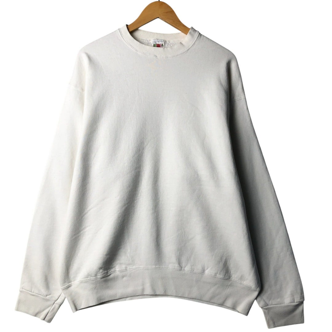 90'S Fruit of the Loom plain blank sweatshirt, Made in USA, Men's XL cotton white type Vintage Second Hand