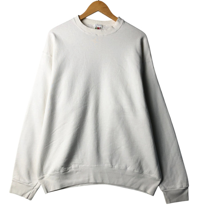 90'S Fruit of the Loom plain blank sweatshirt, Made in USA, Men's XL cotton white type Vintage Second Hand