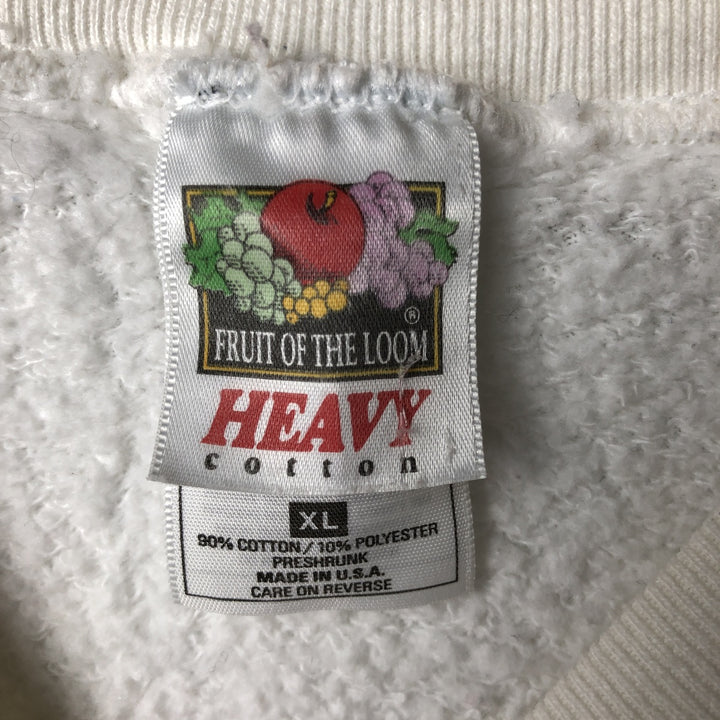 90'S Fruit of the Loom plain blank sweatshirt, Made in USA, Men's XL cotton white type Vintage Second Hand