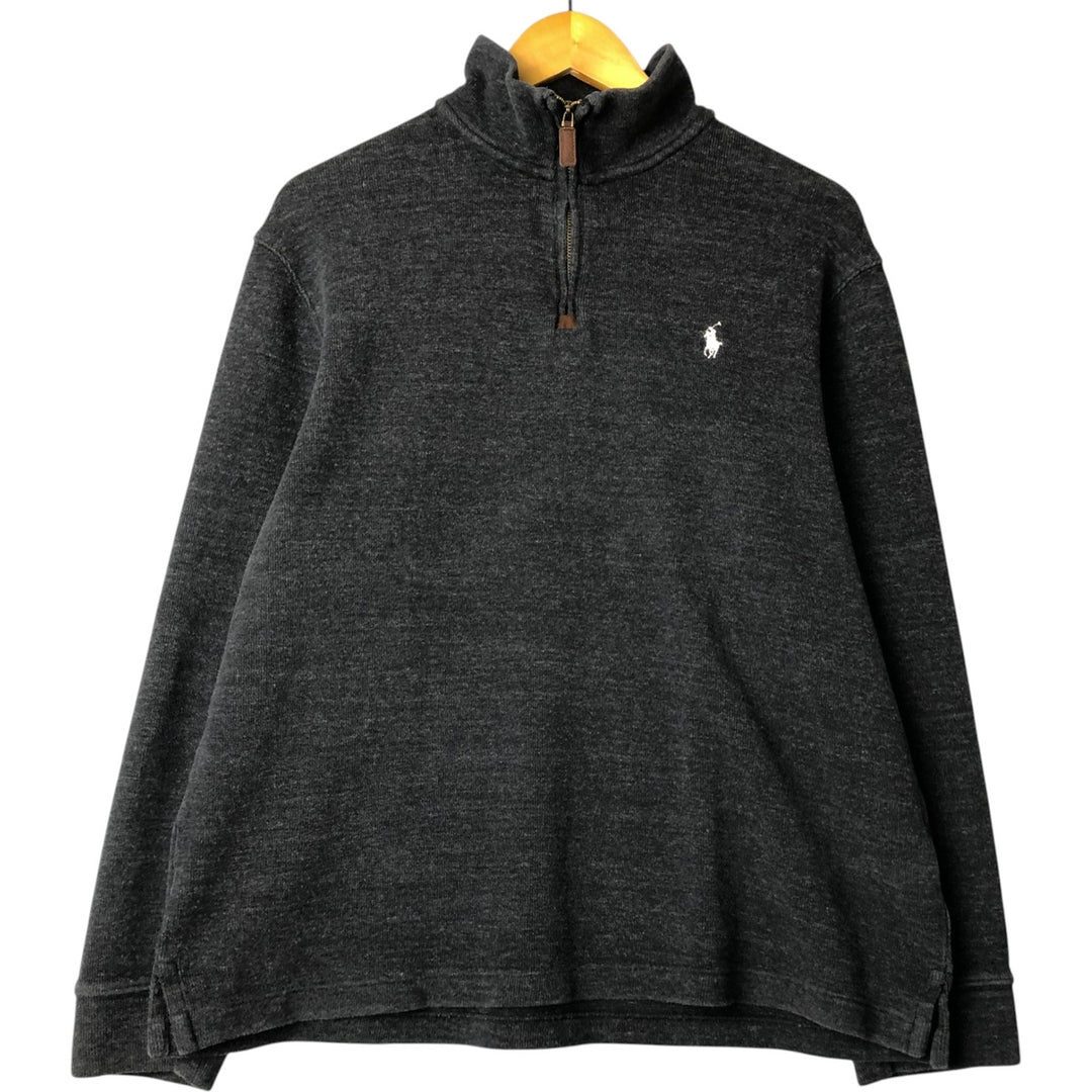 Ralph Lauren POLO RALPH LAUREN Half-Zip Sweatshirt, Men's XL cotton Charcoal Vintage Second Hand