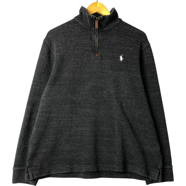Ralph Lauren POLO RALPH LAUREN Half-Zip Sweatshirt, Men's XL cotton Charcoal Vintage Second Hand