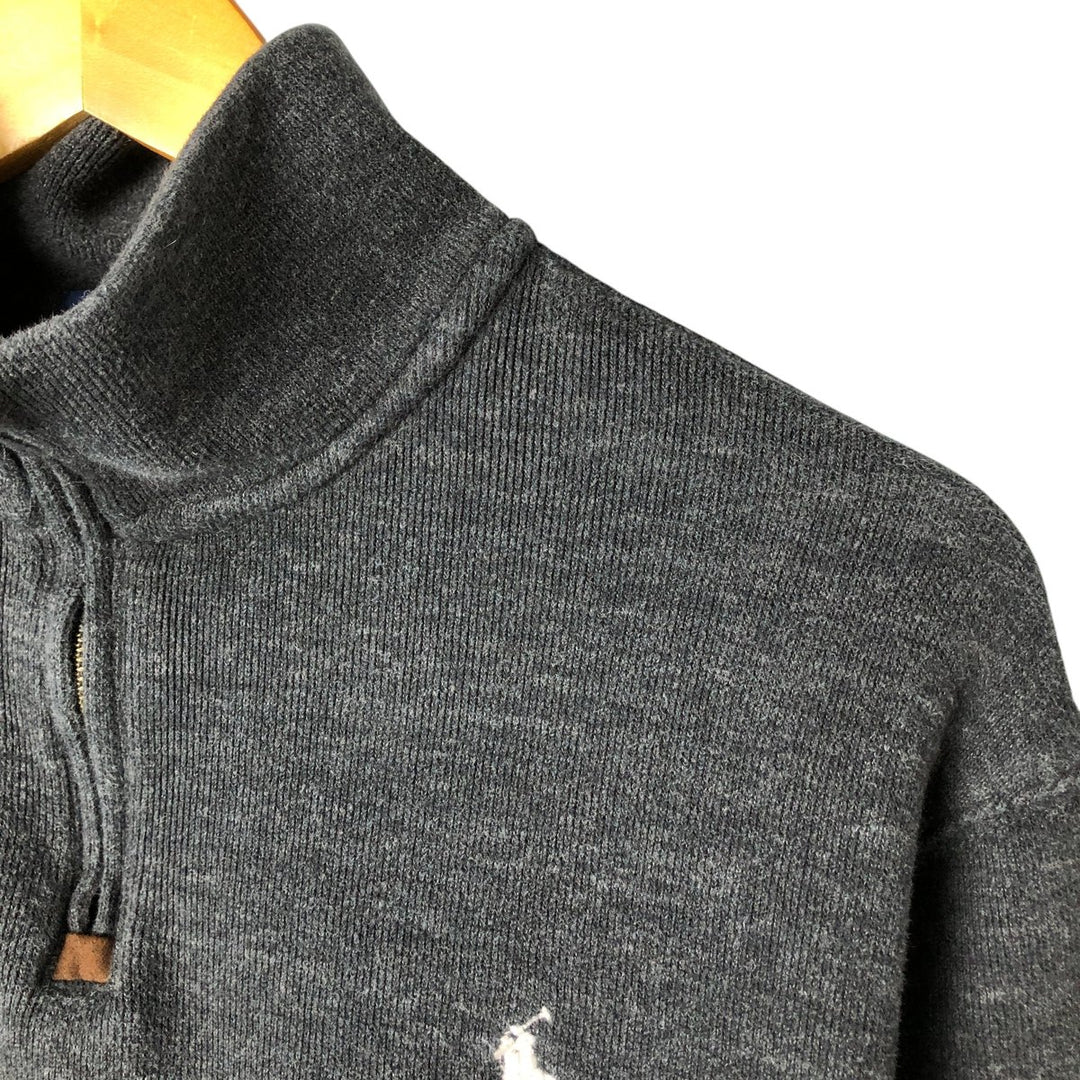 Ralph Lauren POLO RALPH LAUREN Half-Zip Sweatshirt, Men's XL cotton Charcoal Vintage Second Hand