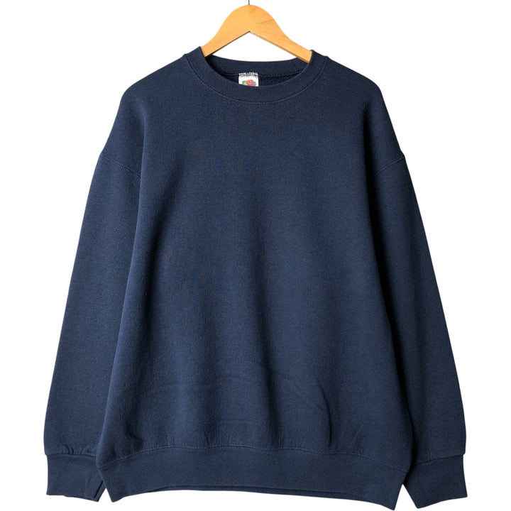 00'S Fruit of the Loom plain blank sweatshirt, sweatshirt, men's size XL cotton navy blue type Vintage Second Hand