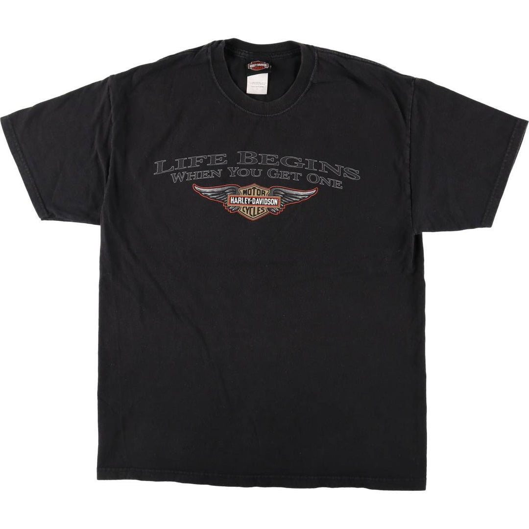 00'S Harley-Davidson Motorcycle Bike T-shirt Made in USA Men's L size cotton black type Vintage Second Hand