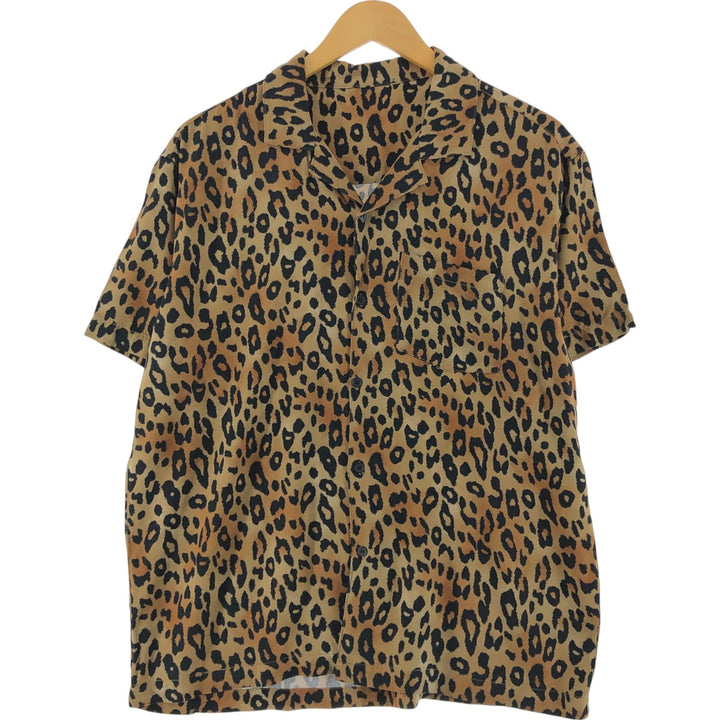 Leopard Pattern Short Sleeve Open Collar Shirt Women's XL unclear black type Vintage Second Hand