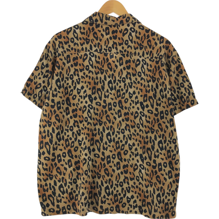 Leopard Pattern Short Sleeve Open Collar Shirt Women's XL unclear black type Vintage Second Hand