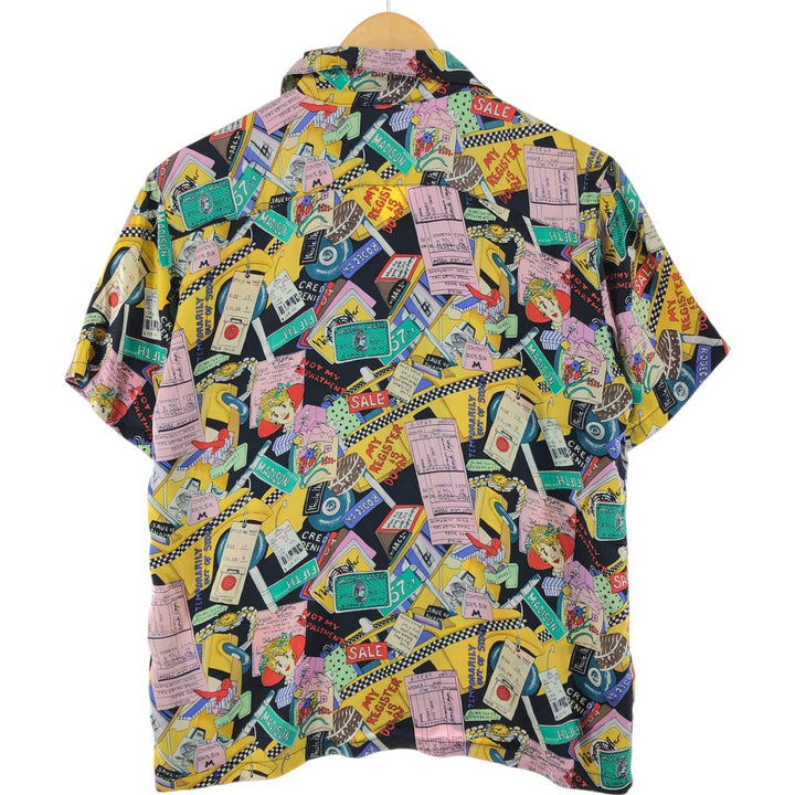 90'S Nicole Miller all-over print short sleeve open collar silk shirt, women's size S, vintage silk multicolor Vintage Second Hand