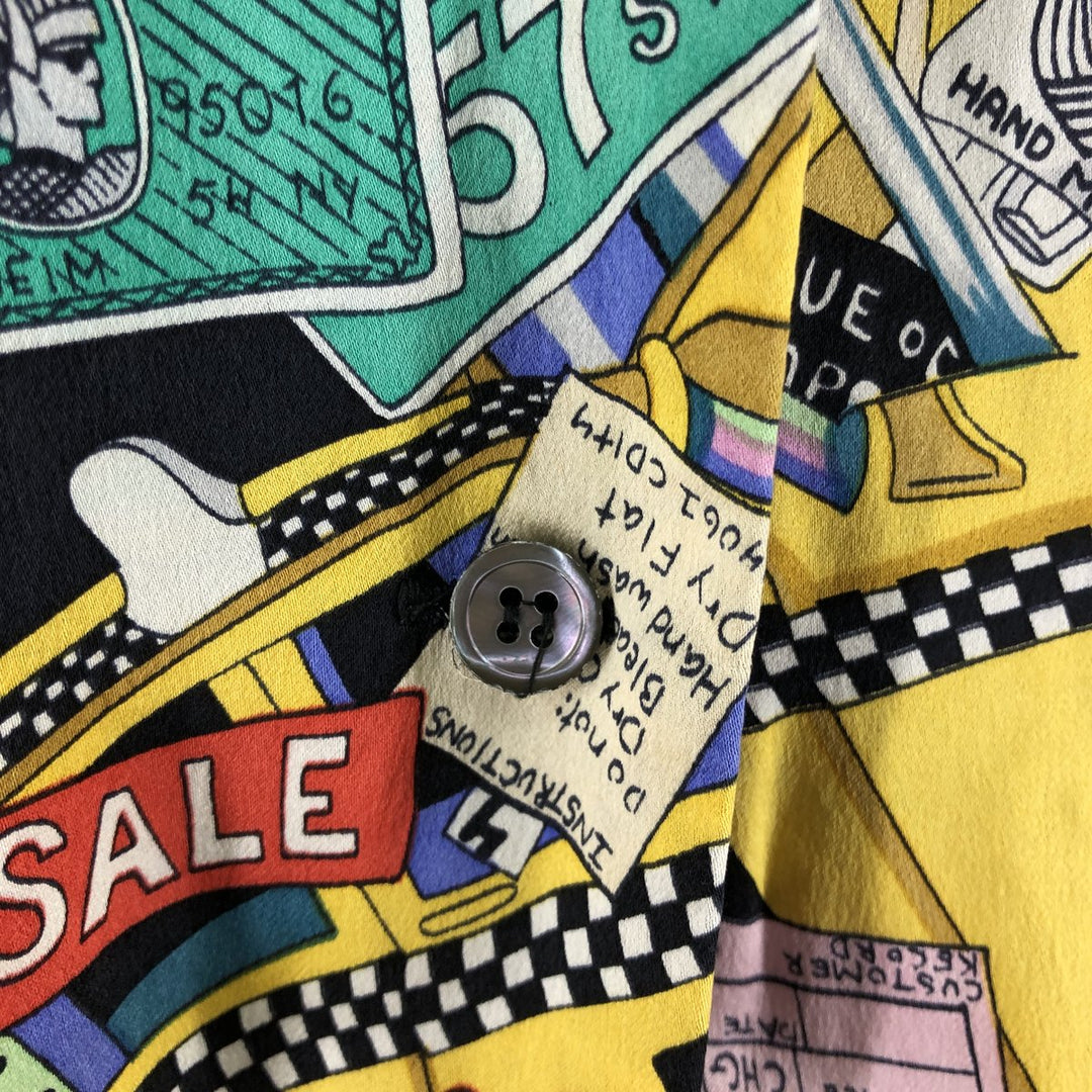 90'S Nicole Miller all-over print short sleeve open collar silk shirt, women's size S, vintage silk multicolor Vintage Second Hand