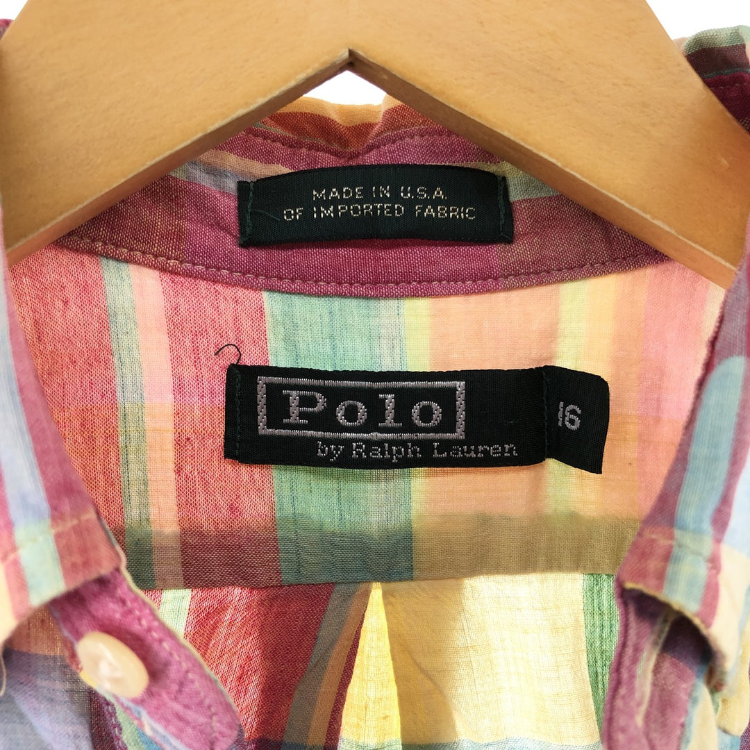 80'S Ralph Lauren POLO by Ralph Lauren Check Pattern Short Sleeve Button Down Shirt Made in USA Women's S cotton multicolor Vintage Second Hand