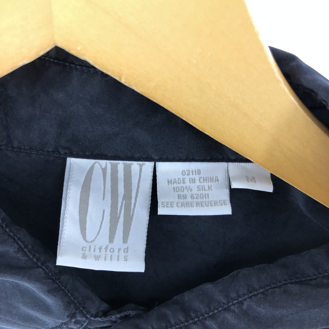 CLIFFORD AND WILLS Long Sleeve Silk Shirt, Women's Size M silk black type Vintage Second Hand