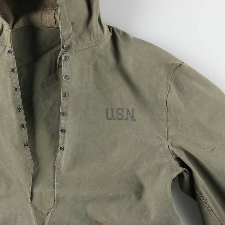 1940s~ Genuine US military USNAVY N-2 rain deck parka, military raincoat, made in USA, SMALL, men's S equivalent unclear Khaki type Vintage Second Hand