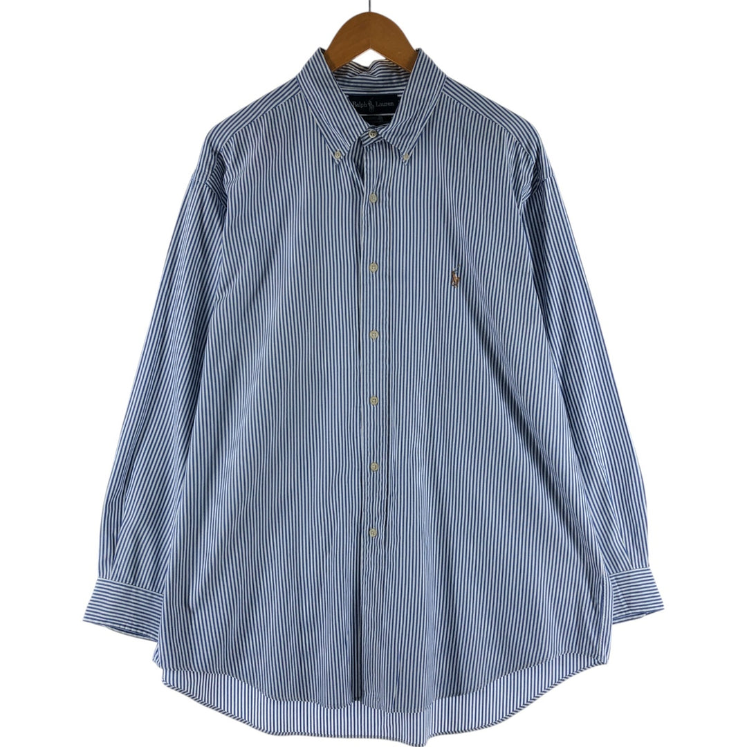 Ralph Lauren YARMOUTH Long Sleeve Button Down Striped Shirt Men's XL cotton Blue type light blue Vintage Second Hand