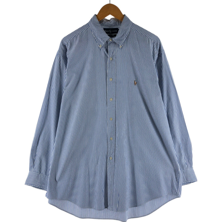 Ralph Lauren YARMOUTH Long Sleeve Button Down Striped Shirt Men's XL cotton Blue type light blue Vintage Second Hand