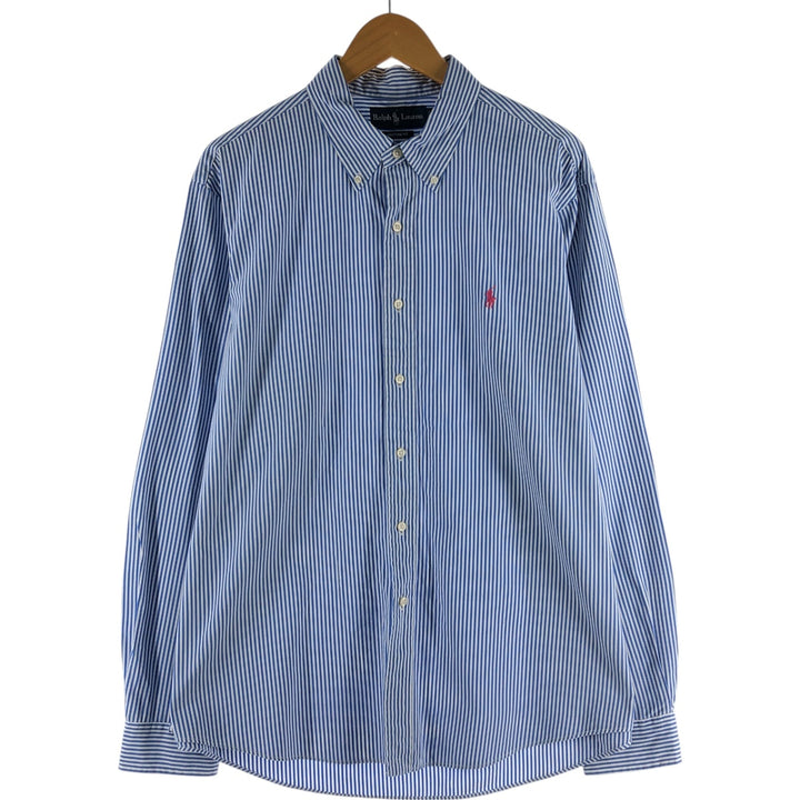 Ralph Lauren CUSTOM FIT long sleeve button down striped shirt men's XL size cotton blue type Vintage Second Hand