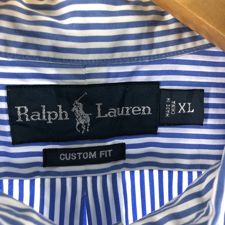 Ralph Lauren CUSTOM FIT long sleeve button down striped shirt men's XL size cotton blue type Vintage Second Hand