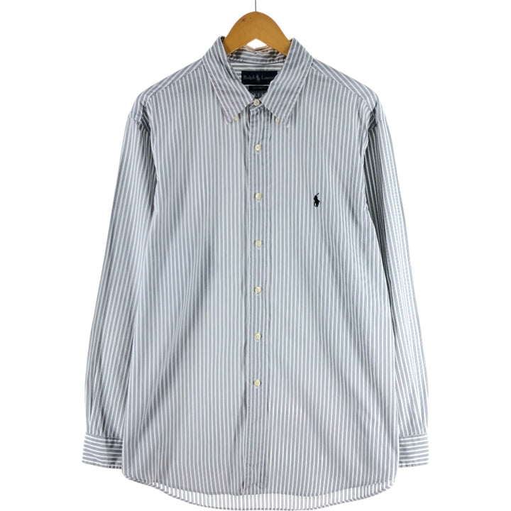 Ralph Lauren CUSTOM FIT long sleeve button down striped shirt men's XL size cotton black type Vintage Second Hand