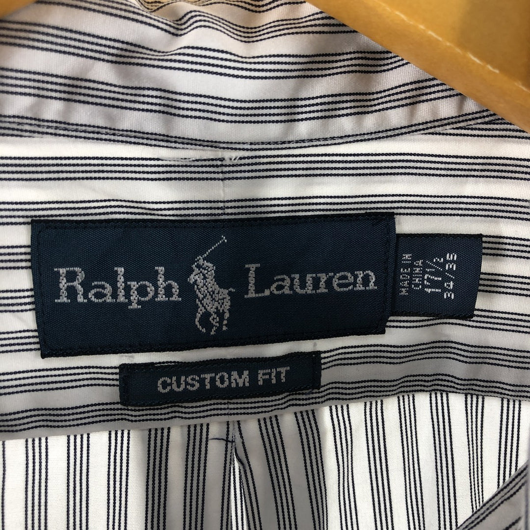 Ralph Lauren CUSTOM FIT long sleeve button down striped shirt men's XL size cotton black type Vintage Second Hand